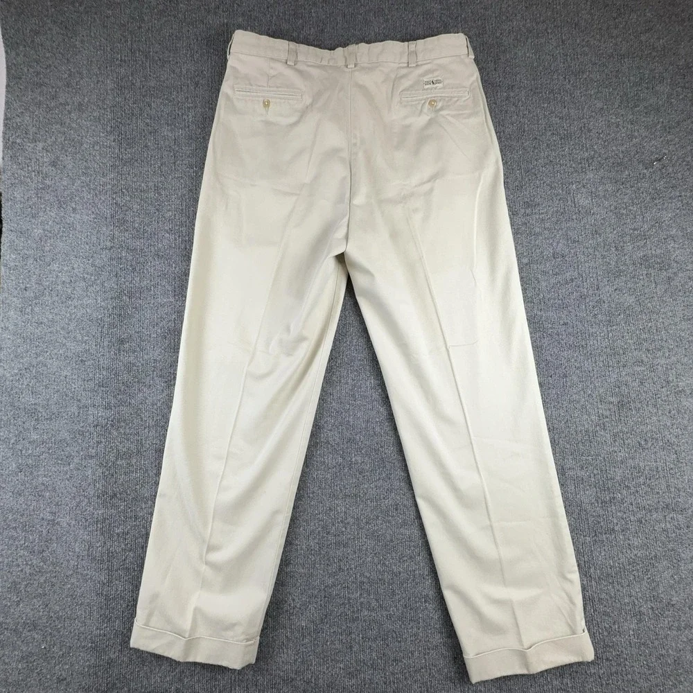 Polo Ralph Lauren Pants Mens 36x31 Beige Pleated Chino Cotton Cuffed Regular Fit
